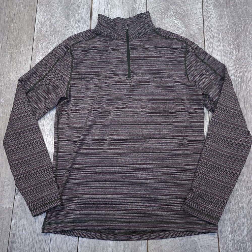 Lululemon Surge Warm Tech Pullover Men Medium Purple Striped 1/4 Zip Long Sleeve